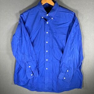 Kenneth Gordon USA‎ Mens 17 1/2-34 Blue Button Down Long Sleeve Dress Shirt